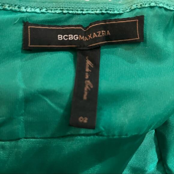 Y2K BCBG Max Azria Green Silk 3D Rosette Asymmetric Fairy Goddess Maxi Dress 2 - Picture 6 of 7